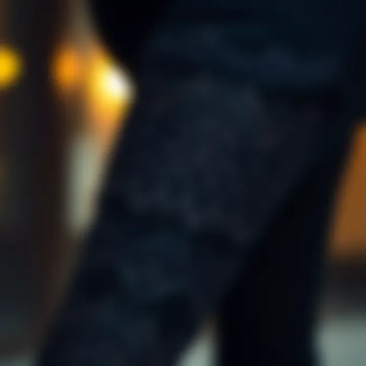 Close-up view showcasing the intricate lace design of plus size pants.