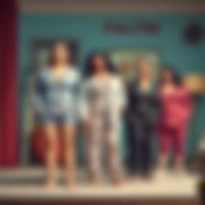 An illustration depicting the evolution of plus size pajama styles over the years.