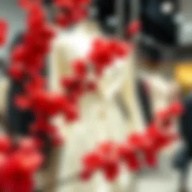 Red cherry blossom artificial flowers used in a fashion display or accessory