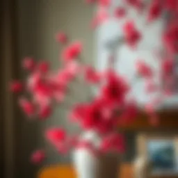 Vibrant red cherry blossom artificial flowers arranged in an elegant vase