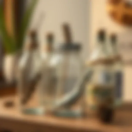 Artistic display of reusable mason jar bottles decorated with natural elements