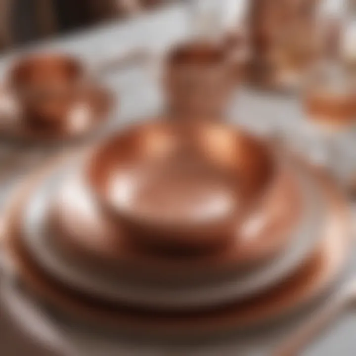 Elegant rose gold dinnerware set on a beautifully designed table