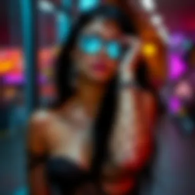 Fashion-forward accessories complementing skin-coloured fishnets in a modern setting.