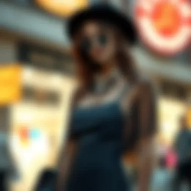 A stylish outfit featuring skin-coloured fishnets paired with a chic dress.