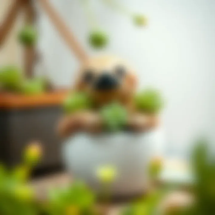 Charming sloth succulent planter with vibrant greenery