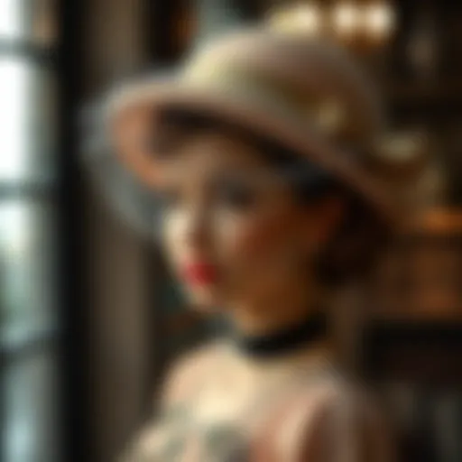 Vintage Charm: Small Hat with Veil Elegant small hat with veil accentuating a vintage dress