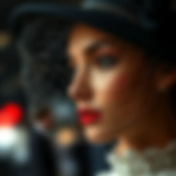 Close-up of intricate veil detailing on a stylish small hat