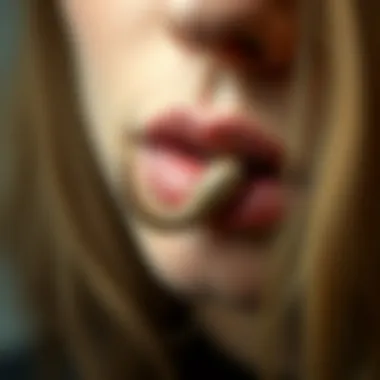 Anatomy diagram detailing the placement of snakebite piercings on the lip