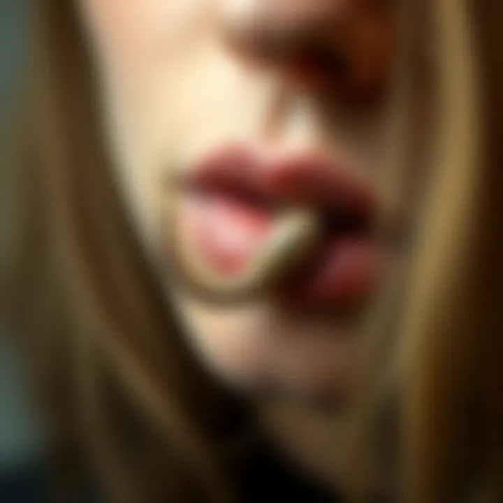 Anatomy diagram detailing the placement of snakebite piercings on the lip