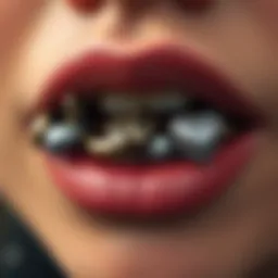 Close-up of snakebite lip rings showcasing different styles and materials