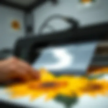 Detailed view of sunflower heat transfer vinyl being pressed onto fabric