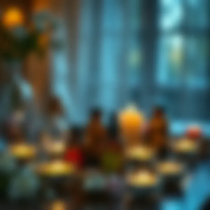 An array of essential oils alongside tea light candles in a tranquil environment.