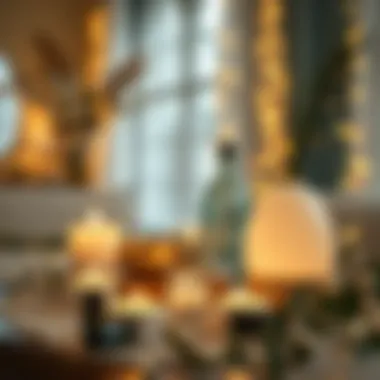 Artful Display of Wellness Ambiance A beautifully arranged table featuring tea light candles and an essential oil diffuser.