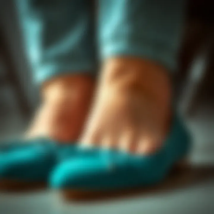 Close-up of teal flats showcasing quality materials