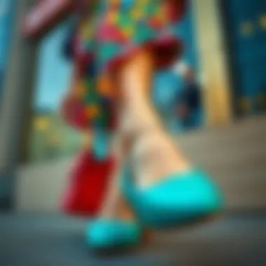 Colorful outfit pairing with stylish teal flats