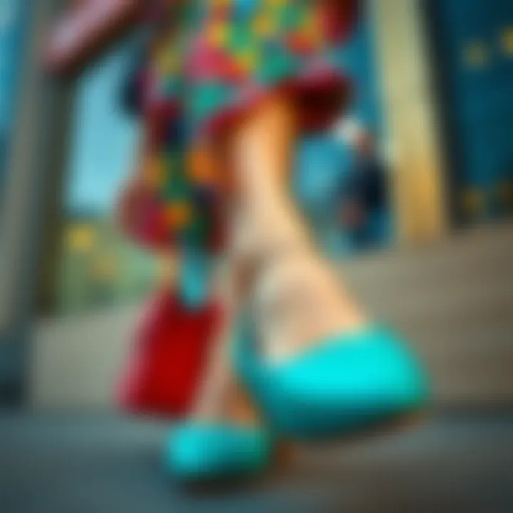 Colorful outfit pairing with stylish teal flats