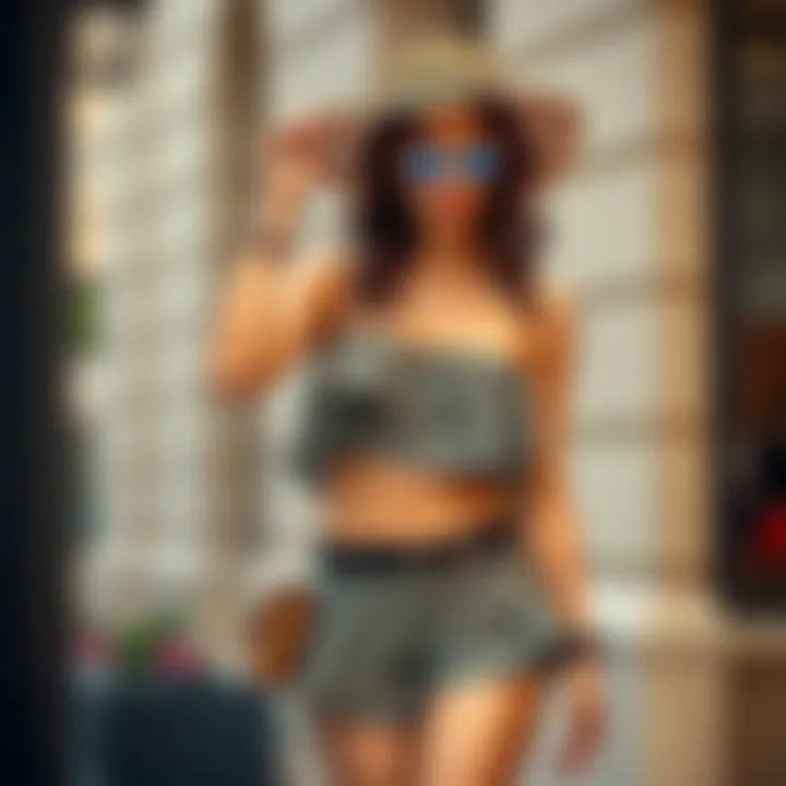 Various styling accessories paired with a ruffle short set