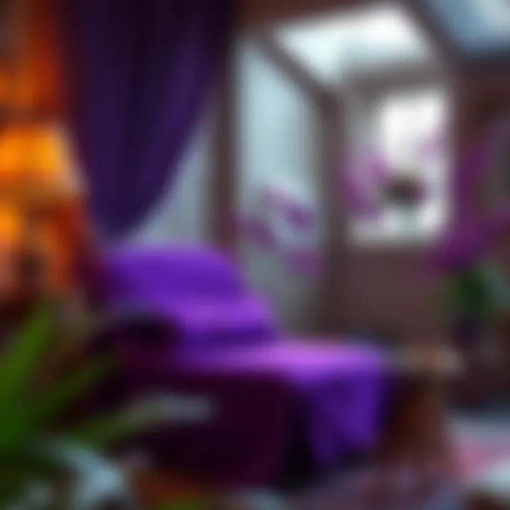 Stylish purple seat cover enhancing a cozy interior space