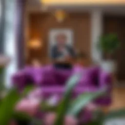 Sophisticated purple seat cover in a modern living room