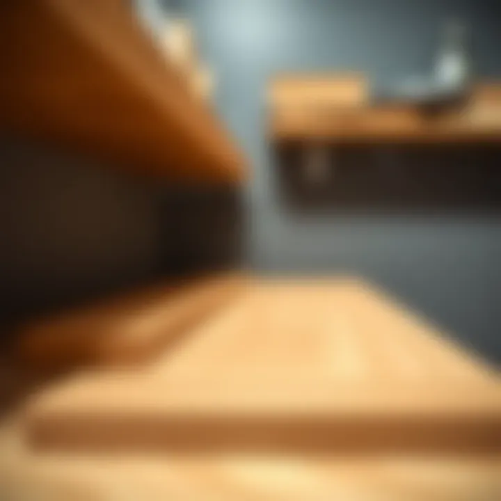 Close-up of construction materials used for large picture ledge shelves