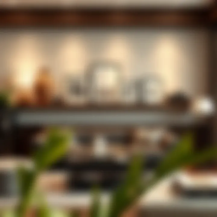 A stylish living room featuring a large picture ledge with decorative objects