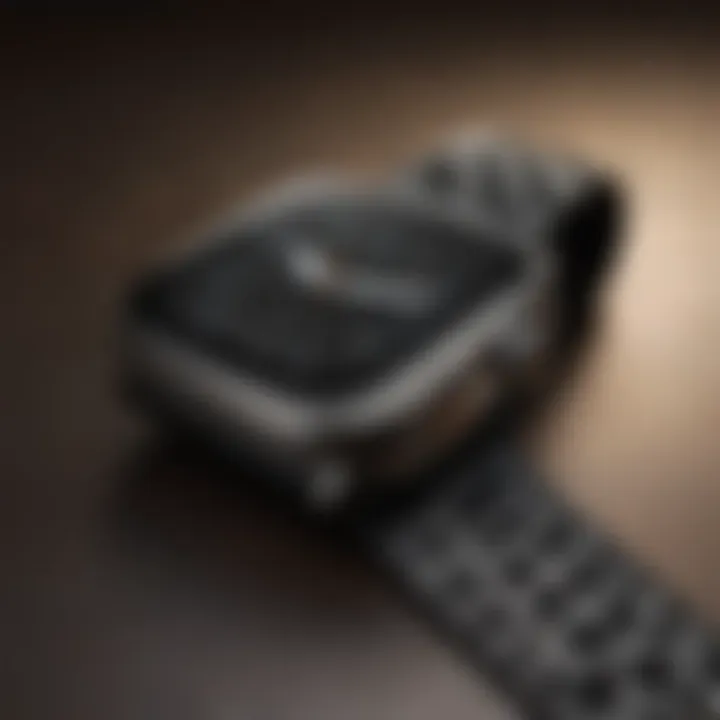 Detailed view of materials used in black leopard engraved Apple Watch bands