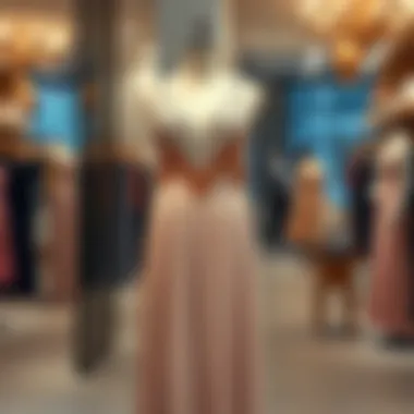 Chic Tassel Dress Display in Boutique Chic tassel prom dress on a mannequin in a boutique
