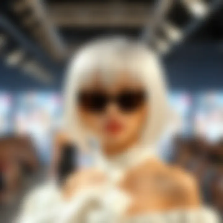 Runway Fashion Featuring a White Wig with Bangs Fashion-forward individual showcasing a white wig with bangs at a runway