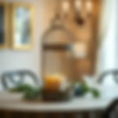 Birdcage candle holder as a centerpiece on a dining table