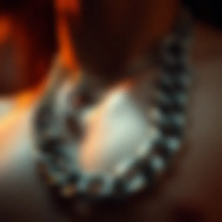 Close-up of intricate detailing on a chest chain