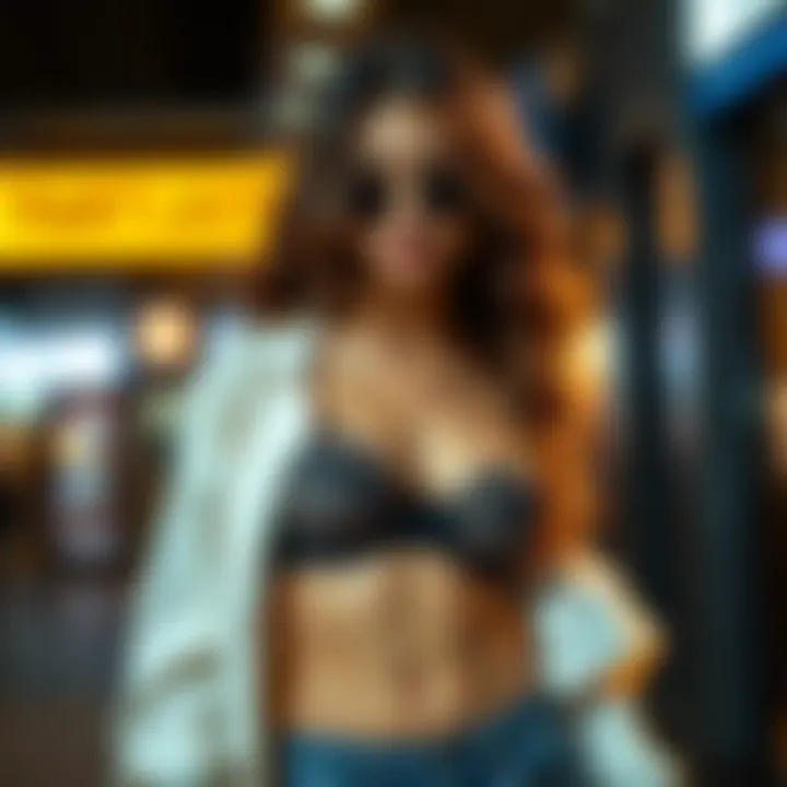Stylish outfit complemented by a double sided adhesive bra, focusing on the freedom of movement