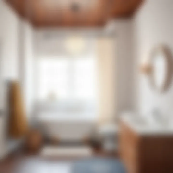 A serene bathroom showcasing a farmhouse-style shower curtain