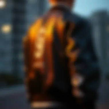 Modern interpretation of the bomber jacket with trendy patches.