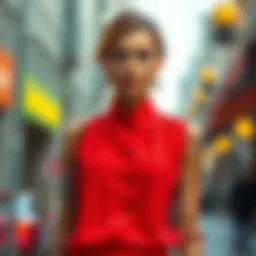 Elegant display of a mock neck sleeveless blouse in a vibrant color
