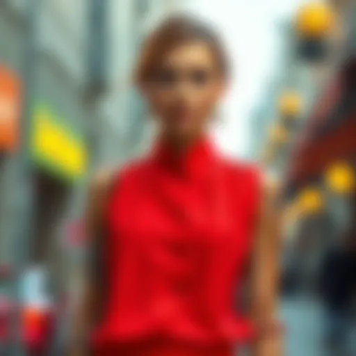 Elegant display of a mock neck sleeveless blouse in a vibrant color