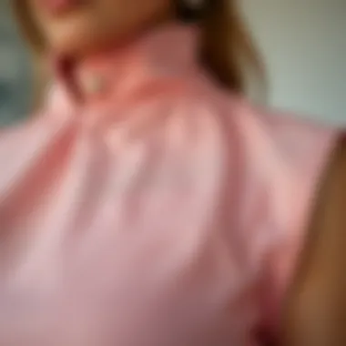 Close-up of fabric texture showcasing the quality of the mock neck sleeveless blouse
