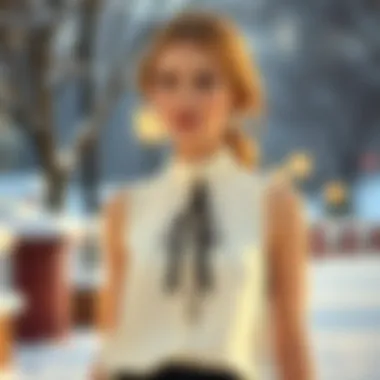 Seasonal adaptation of the mock neck sleeveless blouse in a winter setting