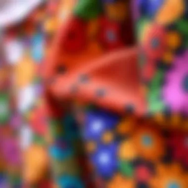 Close-up of vibrant fabric patterns used in two-piece pants sets