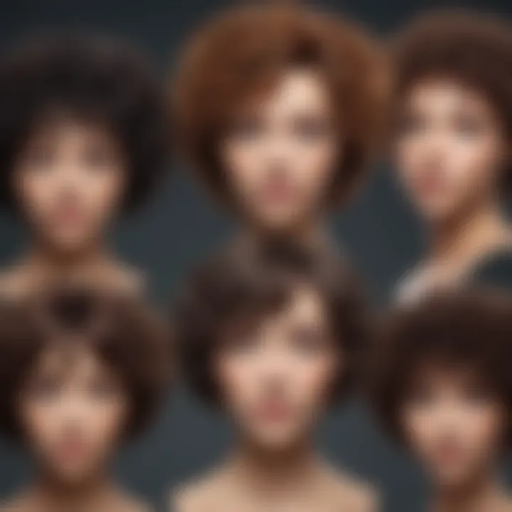 Diverse styles of short curly wigs arranged aesthetically