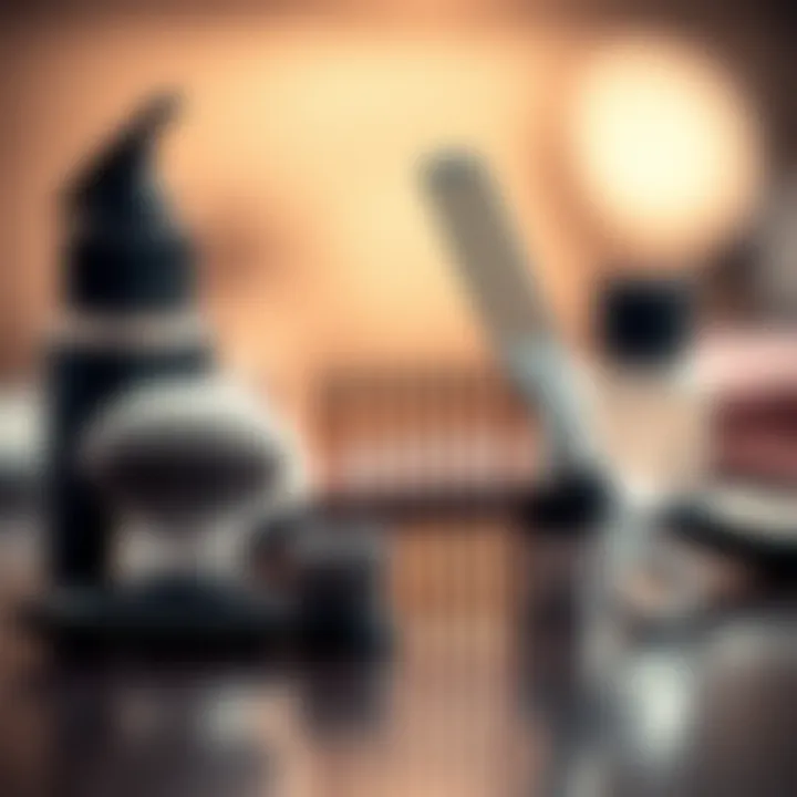 An elegant arrangement of grooming tools highlighting the hair thinner comb's unique position.