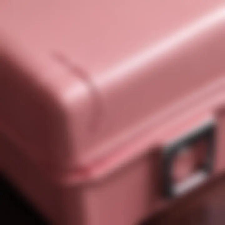 Close-up of the materials used in a pink makeup travel case