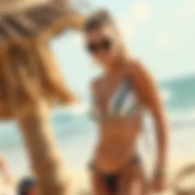 Chic Beach Look with Splicing Tankini Stylish beach look featuring a splicing tankini paired with accessories