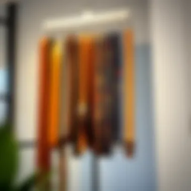 Stylish Hanging Belt Organizer A stylish hanging belt organizer displaying various belts in an organized manner