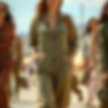 Different fabric textures of khaki jumpsuits