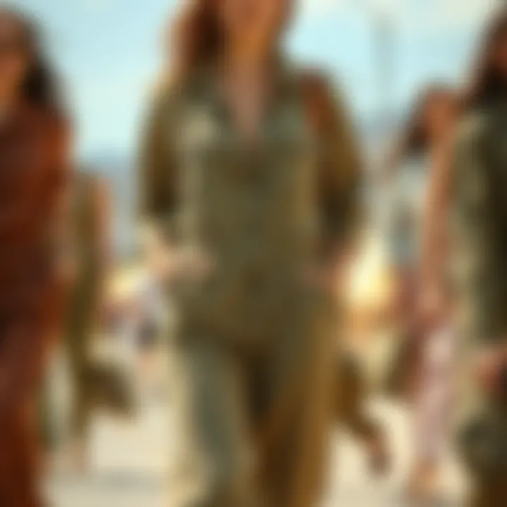 Different fabric textures of khaki jumpsuits