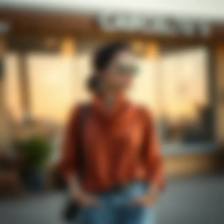 Stylish outfit pairing with a summer cowl neck top and accessories