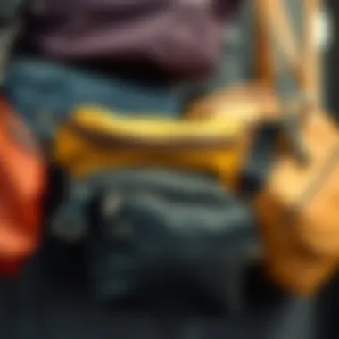 Close-up of different waist chest bag styles displayed together