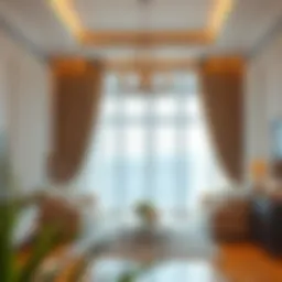 Elegant living room adorned with 42-inch curtains