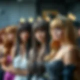 Diverse range of long wig styles displayed elegantly