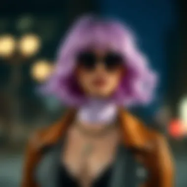 Fashionable outfit complemented by a pastel purple wig